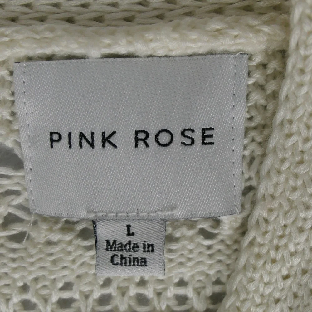 Pink Rose Womens Cardigan L Cream Boho Crochet Pointelle Scalloped PS5S44430